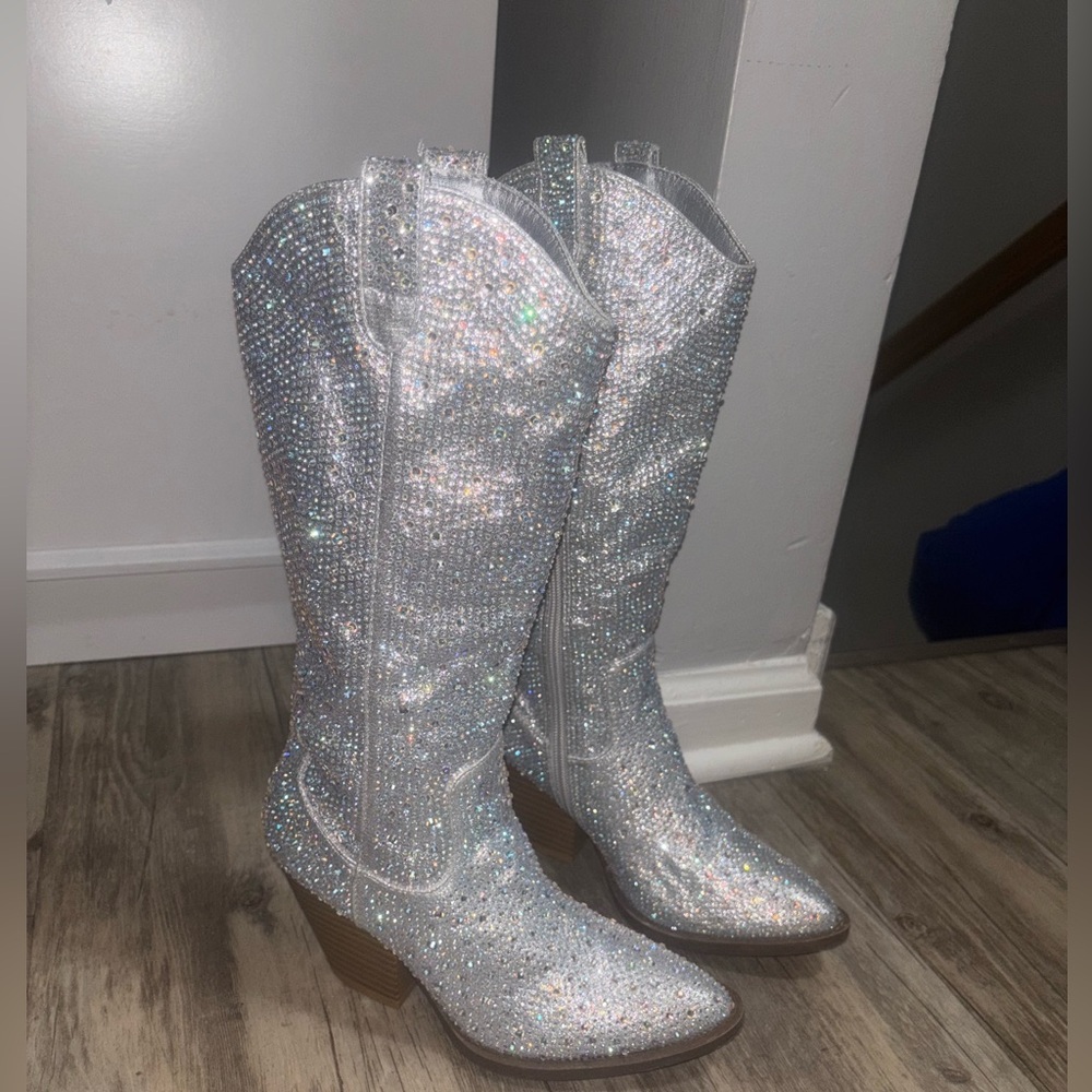 Rhinestone Sparkly Silver Women's Cowboy Boots